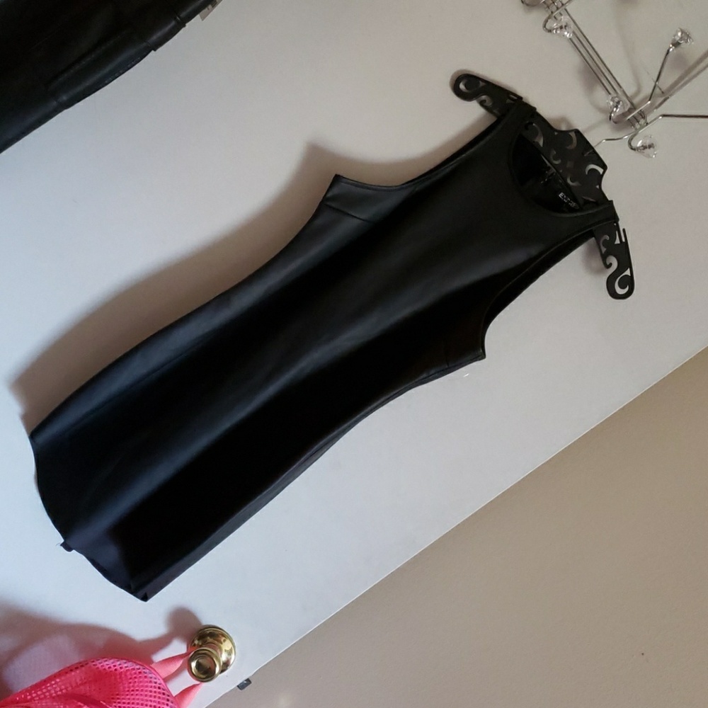 Racer cut faux leather dress